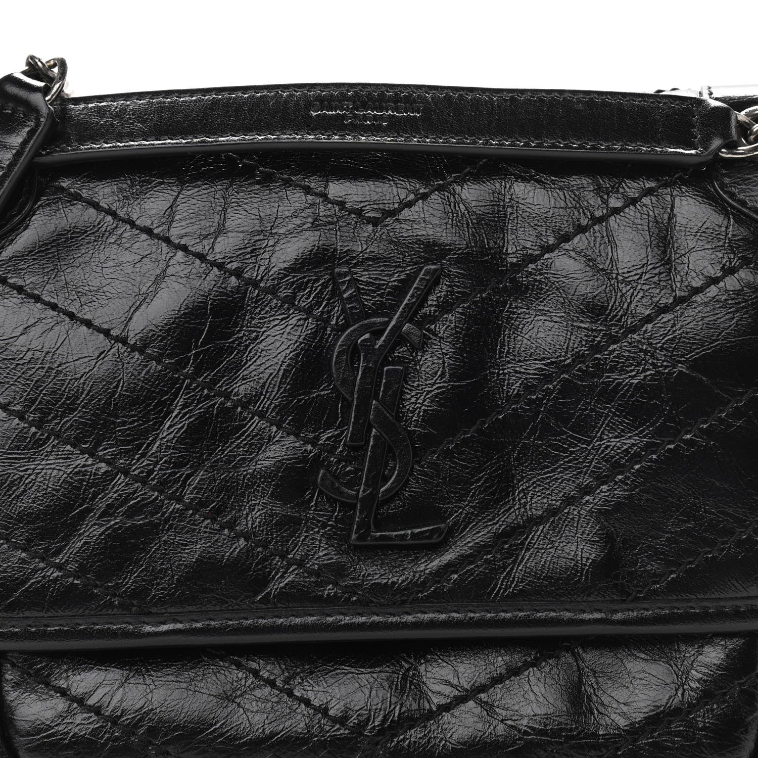 Saint Laurent Crinkled Calfskin Matelasse Monogram Baby Niki Chain Satchel Black 7 of 9