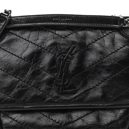 Saint Laurent Crinkled Calfskin Matelasse Monogram Baby Niki Chain Satchel Black 7 of 9