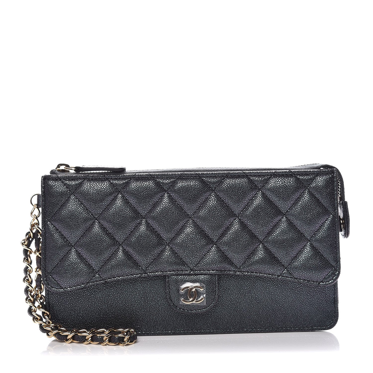 Chanel Iridescent Caviar Quilted Classic Pouch With Handle Black 1 of 8