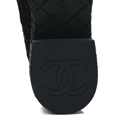 Chanel Tweed Grosgrain Fabric Lace Up Combat Boots 37 Black 8 of 10