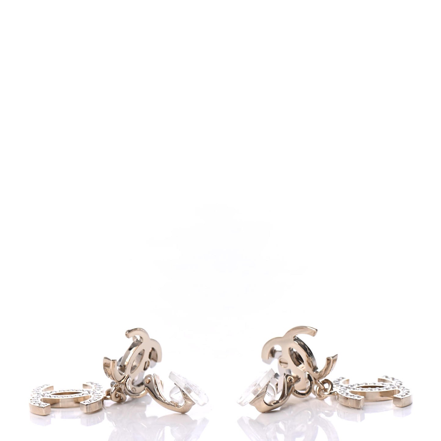 Crystal Pearl Double CC Drop Earrings Gold Silver