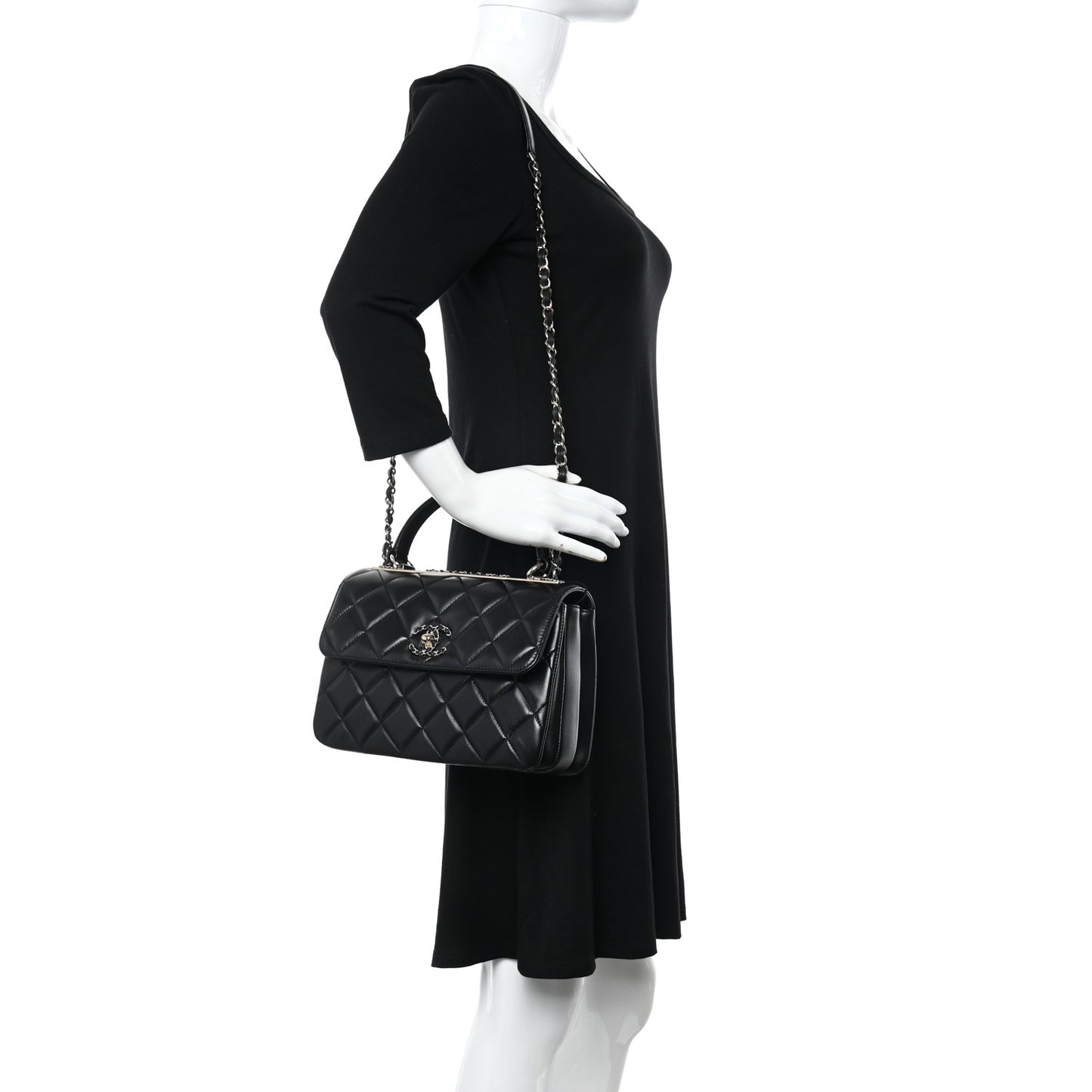 Lambskin Quilted Small Trendy CC Chain Dual Handle Flap Bag Black