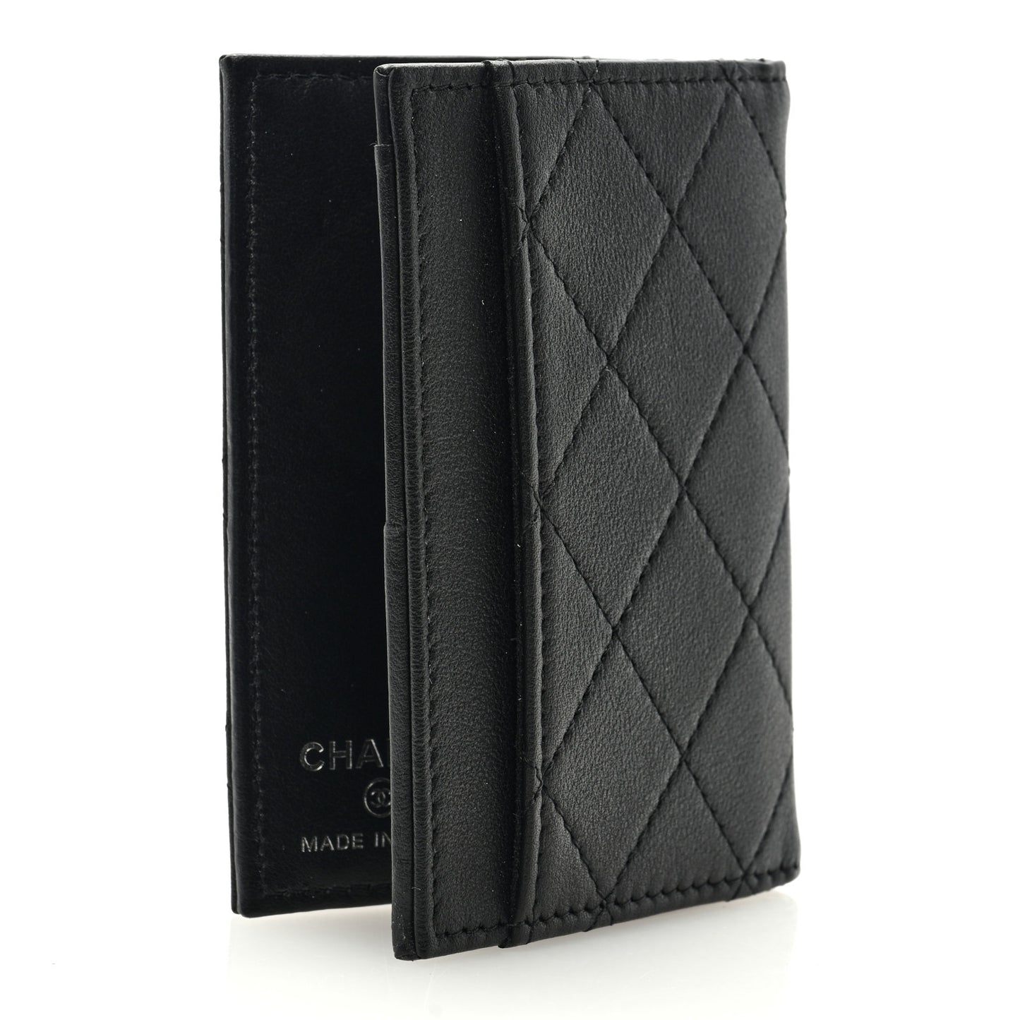 Grained Calfskin Quilted Card Holder Wallet So Black