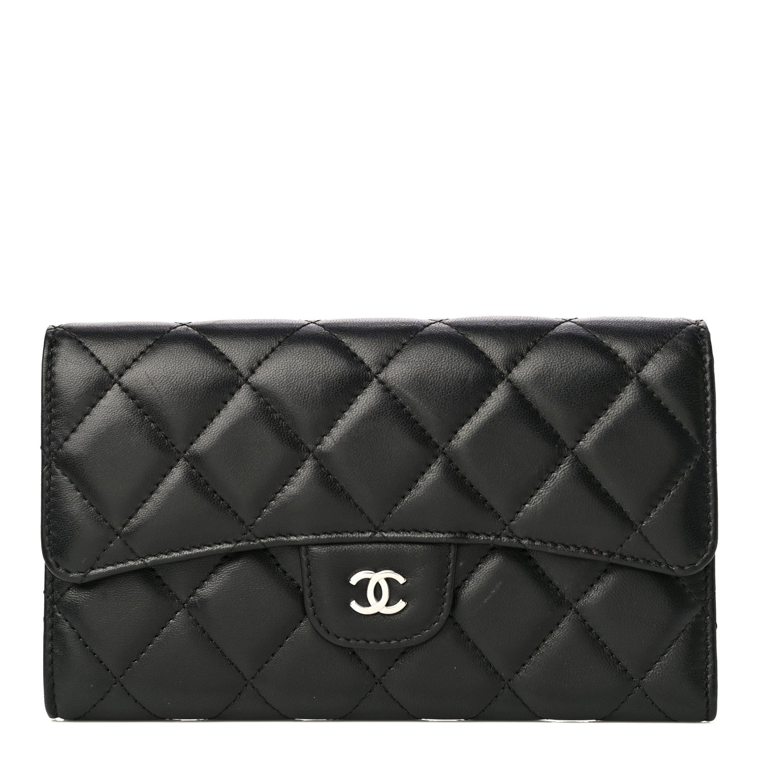 Chanel Lambskin Quilted Large Gusset Flap Wallet Black 1 of 24