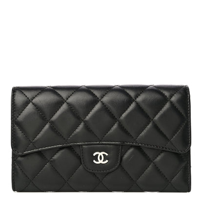 Chanel Lambskin Quilted Large Gusset Flap Wallet Black 1 of 24