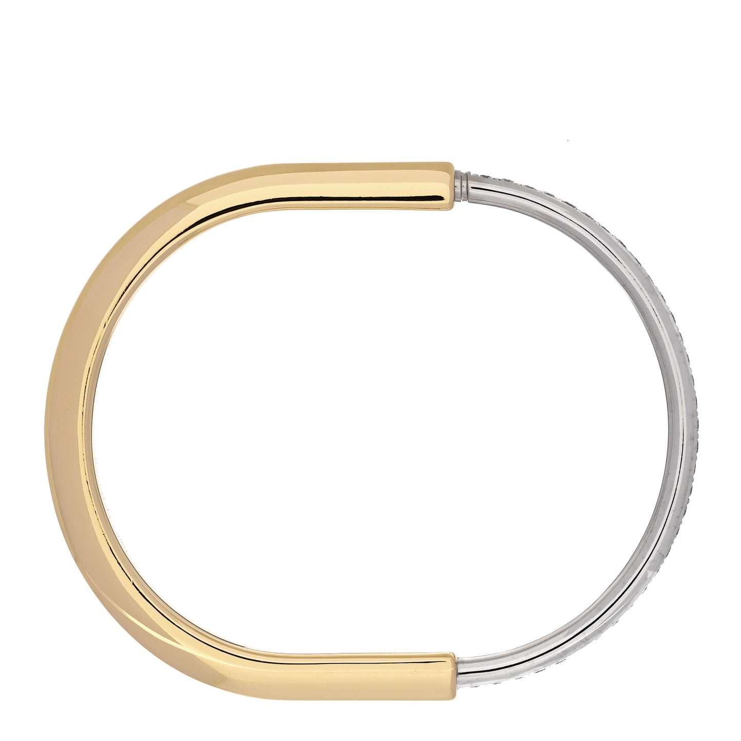 18K Yellow White Gold Diamond Tiffany Lock Half Pave Bangle Bracelet