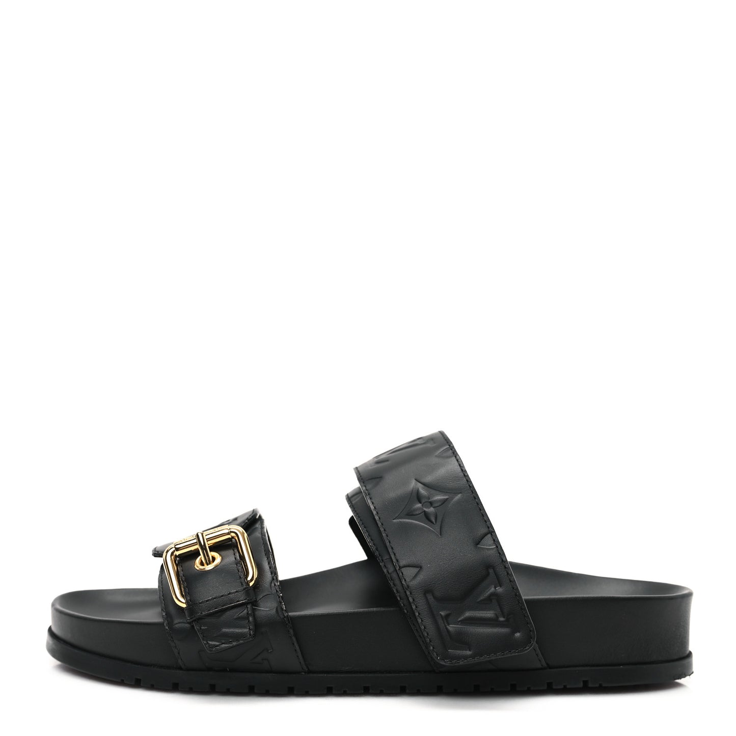 Lambskin Embossed Monogram Bom Dia Flat Mule Sandals 35 Black