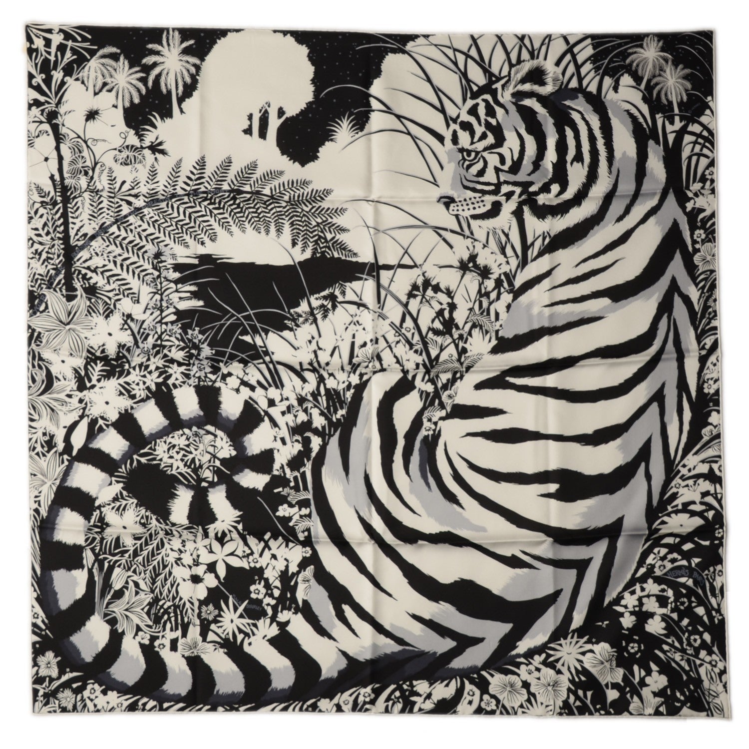 Hermes Silk Tyger Tyger Scarf 90 Black Blanc Gris 3 of 9