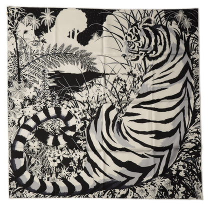 Hermes Silk Tyger Tyger Scarf 90 Black Blanc Gris 3 of 9