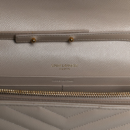 Saint Laurent Grain De Poudre Matelasse Chevron Monogram Chain Wallet Nude Powder 6 of 11