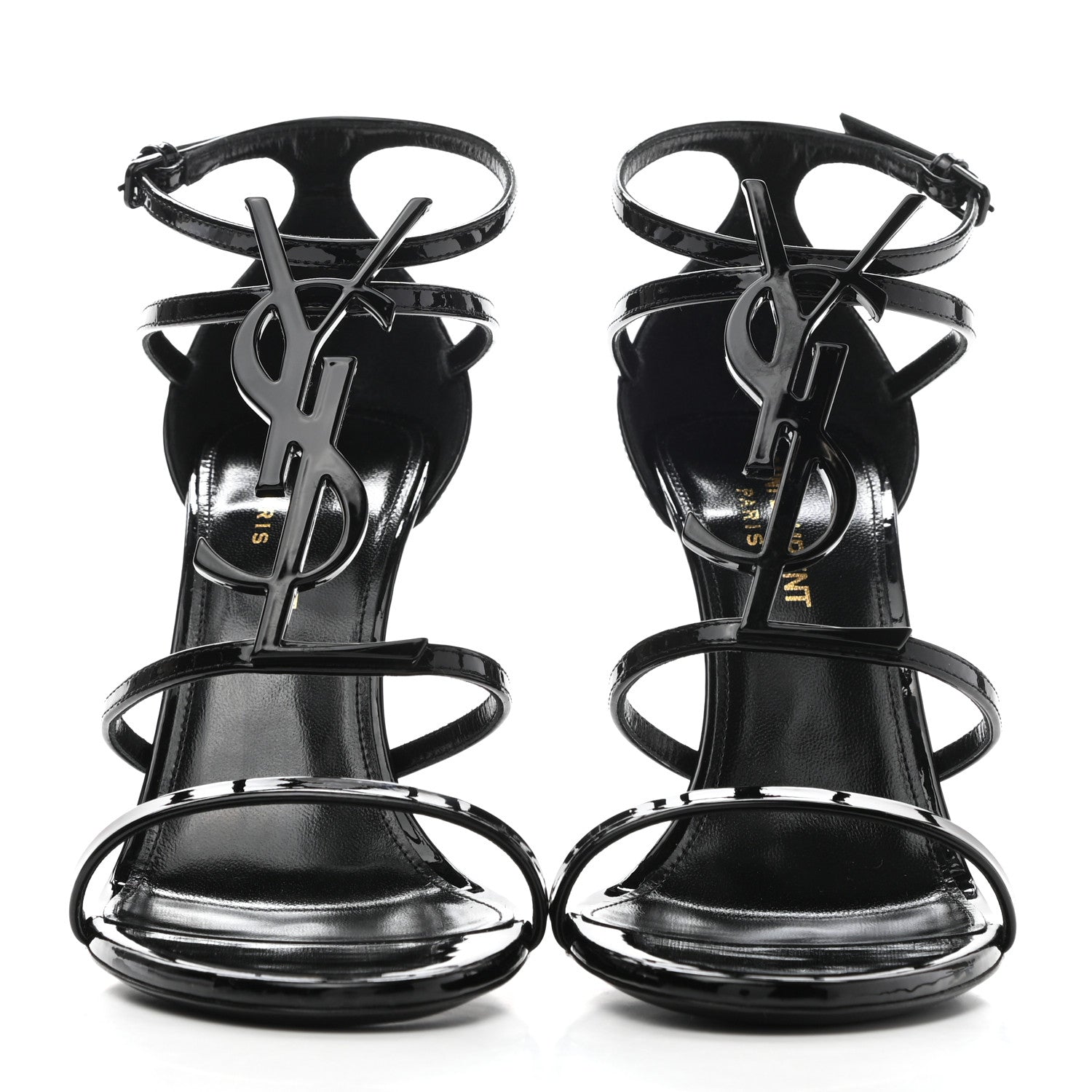 Saint Laurent Patent Calfskin Cassandra 110 Sandals 37.5 Black 2 of 7