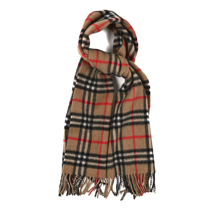 Burberry Wool Cashmere House Check Fringe Scarf Camel 1 of 3
