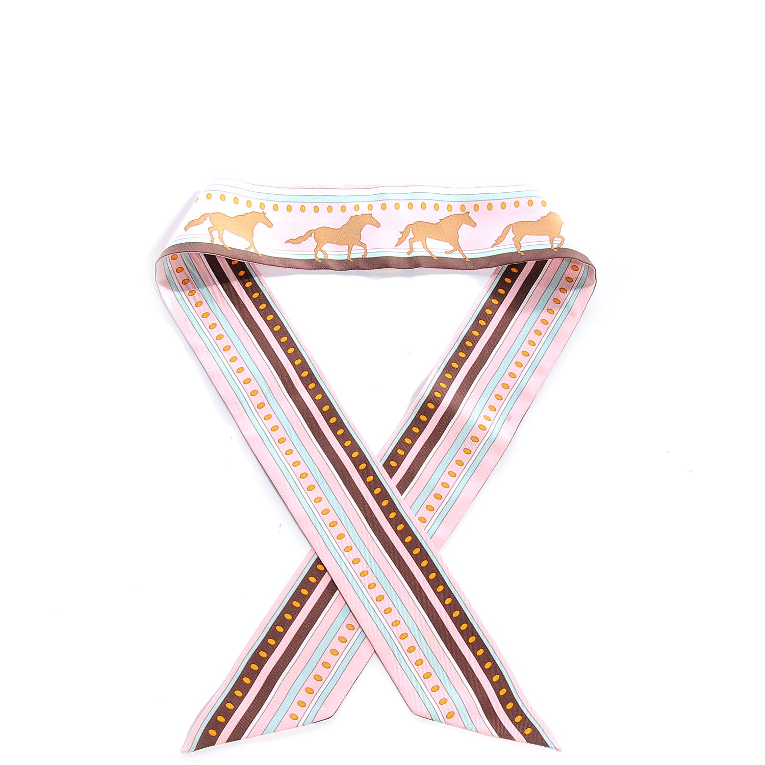 Hermes Silk Sequences Twilly Scarf Rose Pale Chocolat Vert D'Eau 1 of 6