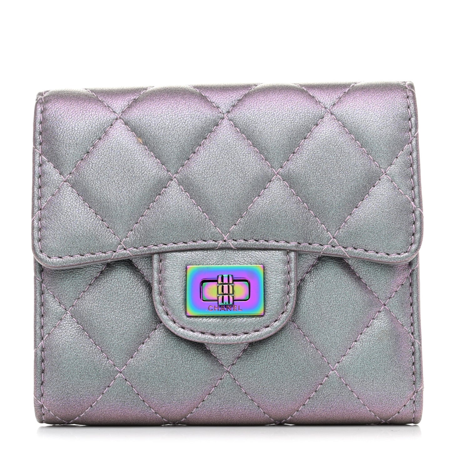 Iridescent Lambskin Quilted 2.55 Reissue Compact Flap Wallet Light Purple