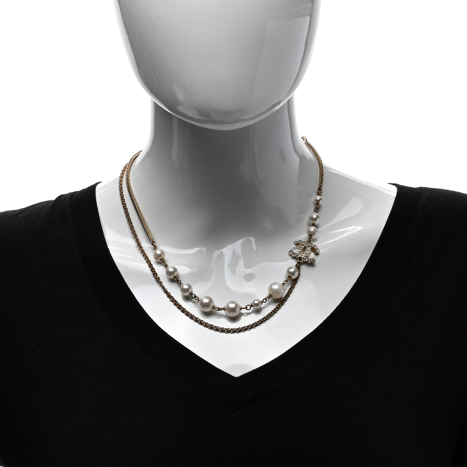 Chanel Crystal Pearl CC Necklace Gold 2 of 4