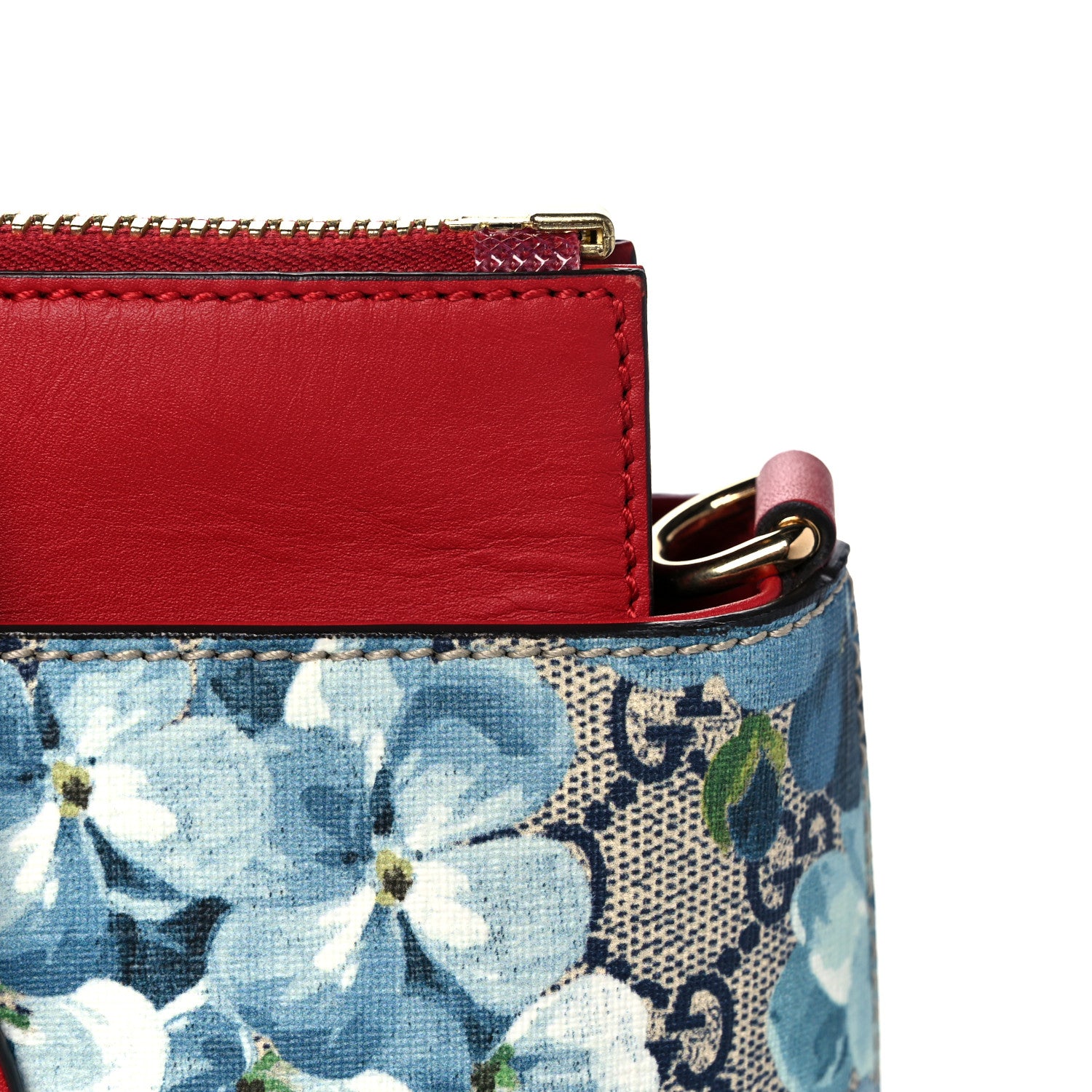 Gucci GG Supreme Monogram Blooms Medium Zip Top Tote Beige Blue Navy Hibiscus Red 12 of 12