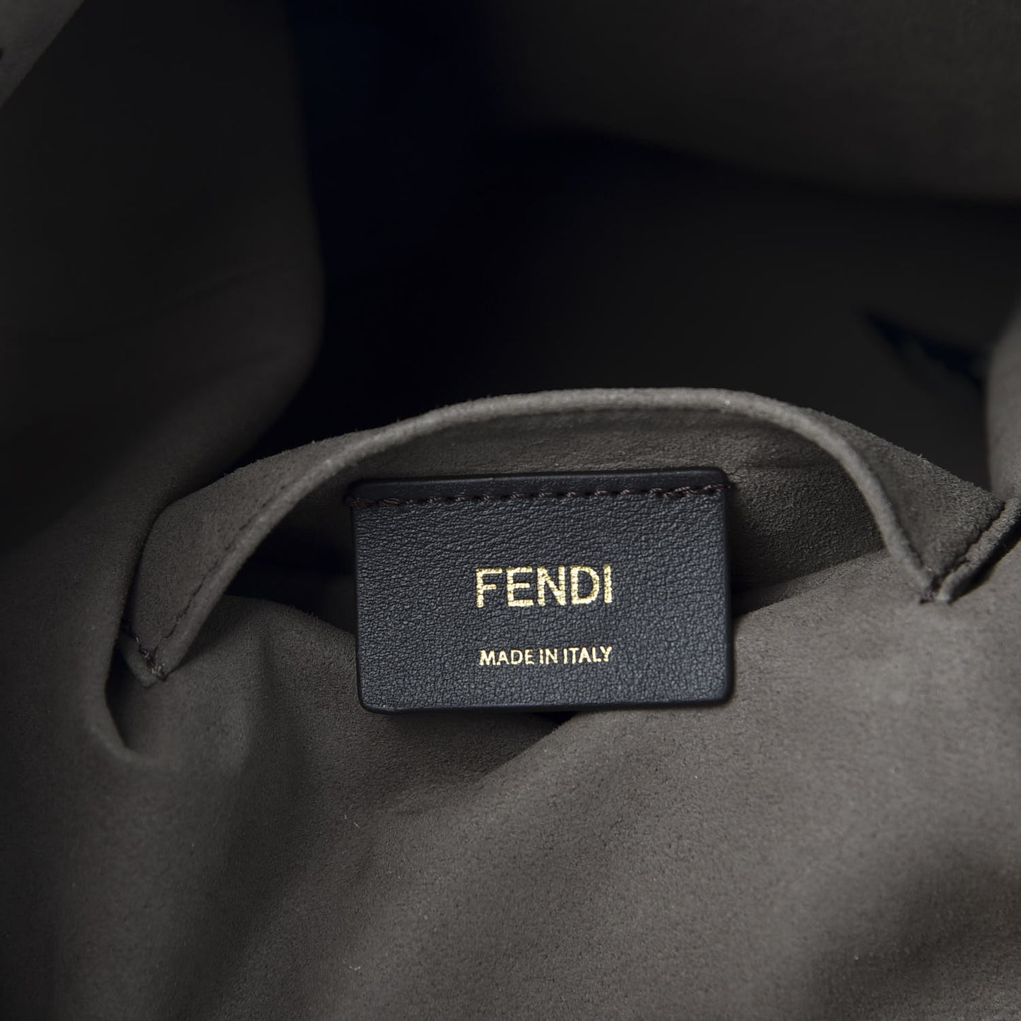 Glazed Fabric Vitello Grace F is Fendi FF 1974 Stamp Patch Grande Mon Tresor Bucket Bag Mogano Panna Black