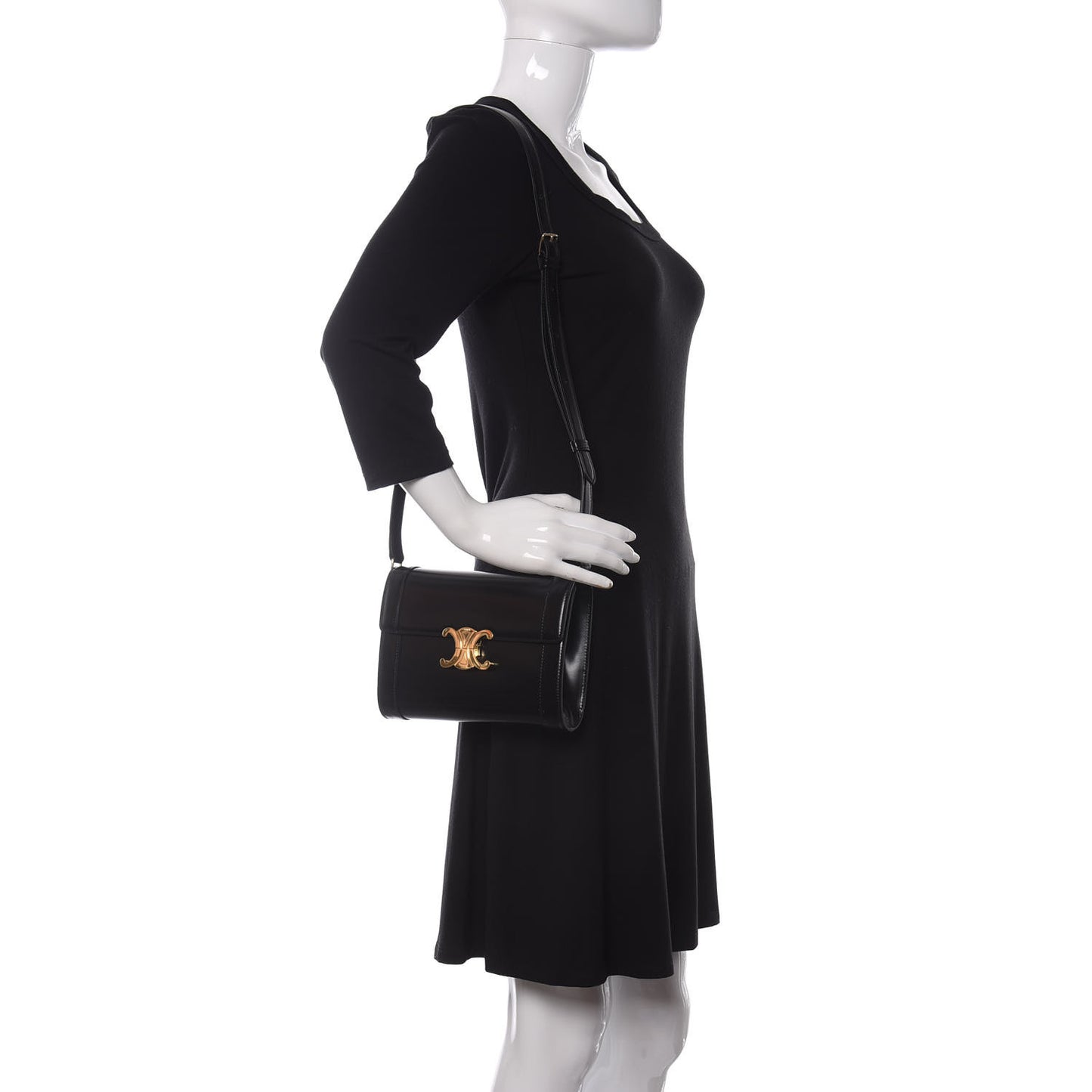 Shiny Calfskin Triomphe Strap Bag Black