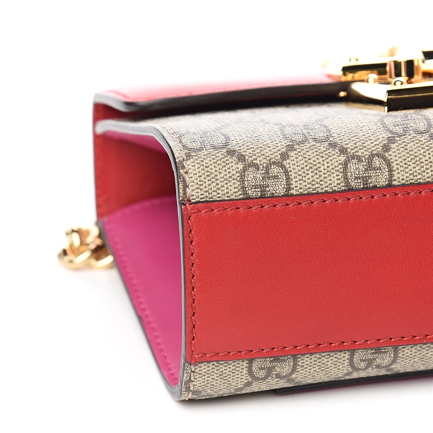GG Supreme Monogram Calfskin Small Padlock Shoulder Bag Beige Hibiscus Red New Rosette