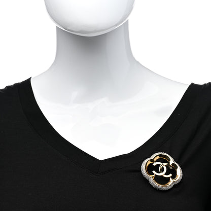 Chanel Metal Crystal Camelia CC Brooch Gold 2 of 4