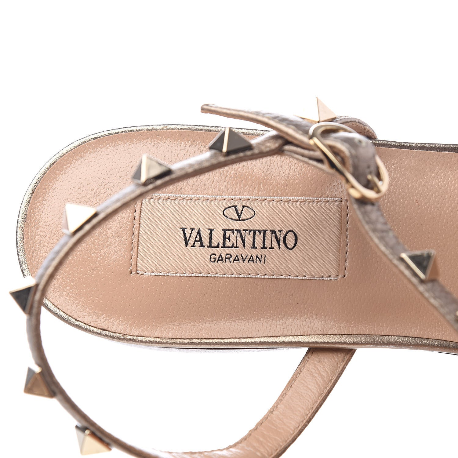 Valentino Garavani Metallic Pebbled Calfskin Rockstud Gladiator Flat Sandals 38.5 Skin 7 of 8