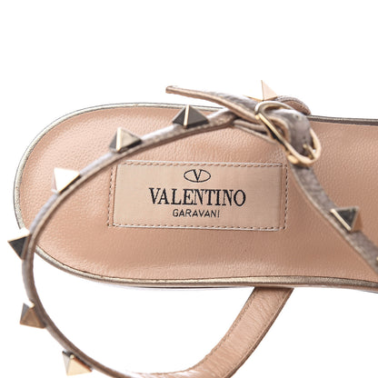 Valentino Garavani Metallic Pebbled Calfskin Rockstud Gladiator Flat Sandals 38.5 Skin 7 of 8