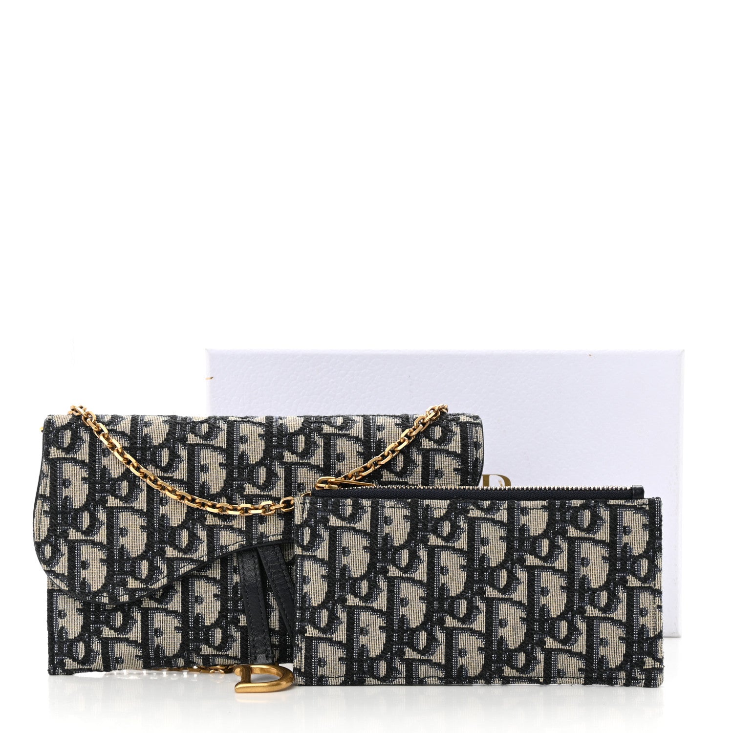 Christian Dior Oblique Saddle Chain Long Wallet Blue 13 of 13