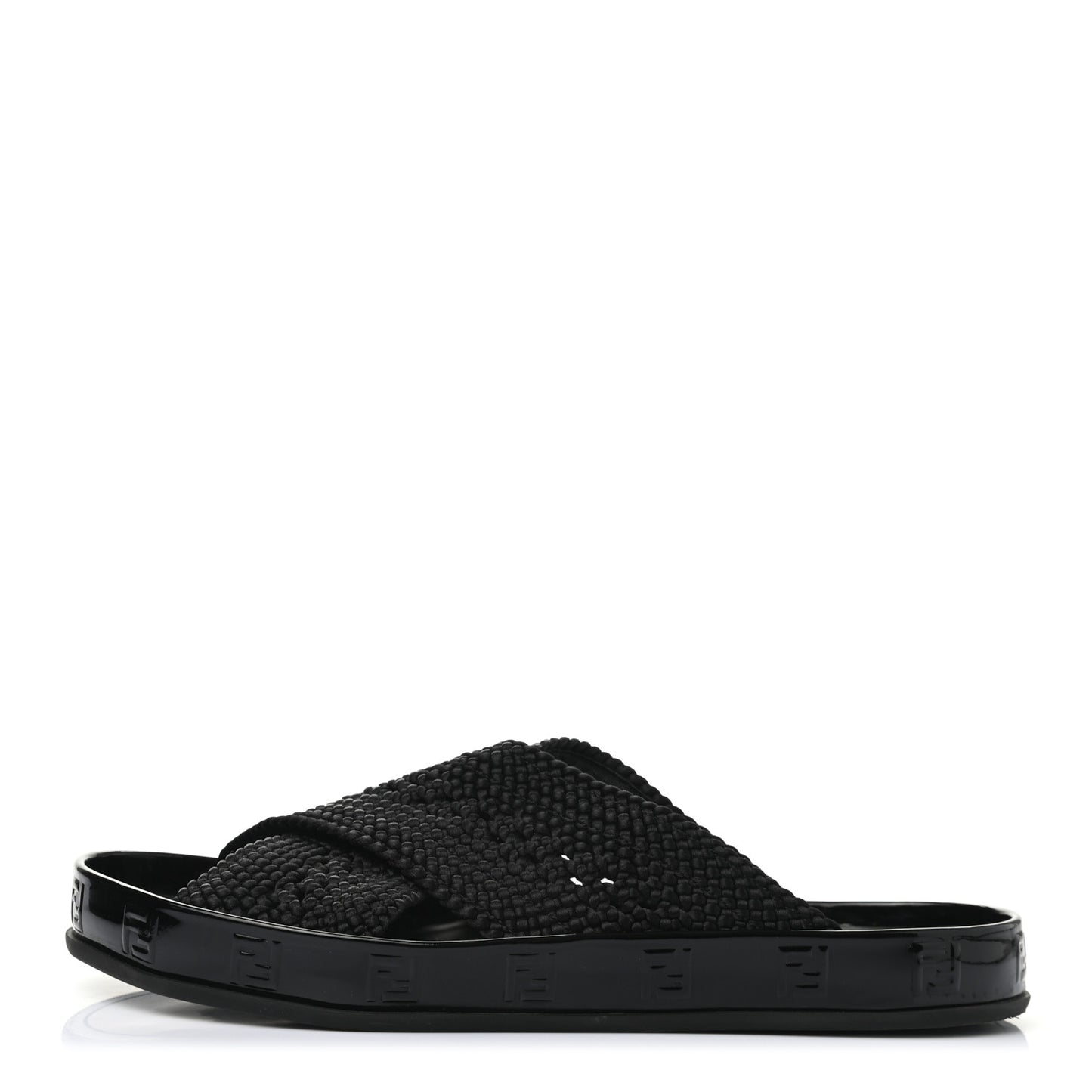 Raffia Rubber FF Woven Reflections Crisscross Slide Sandals 44 Black