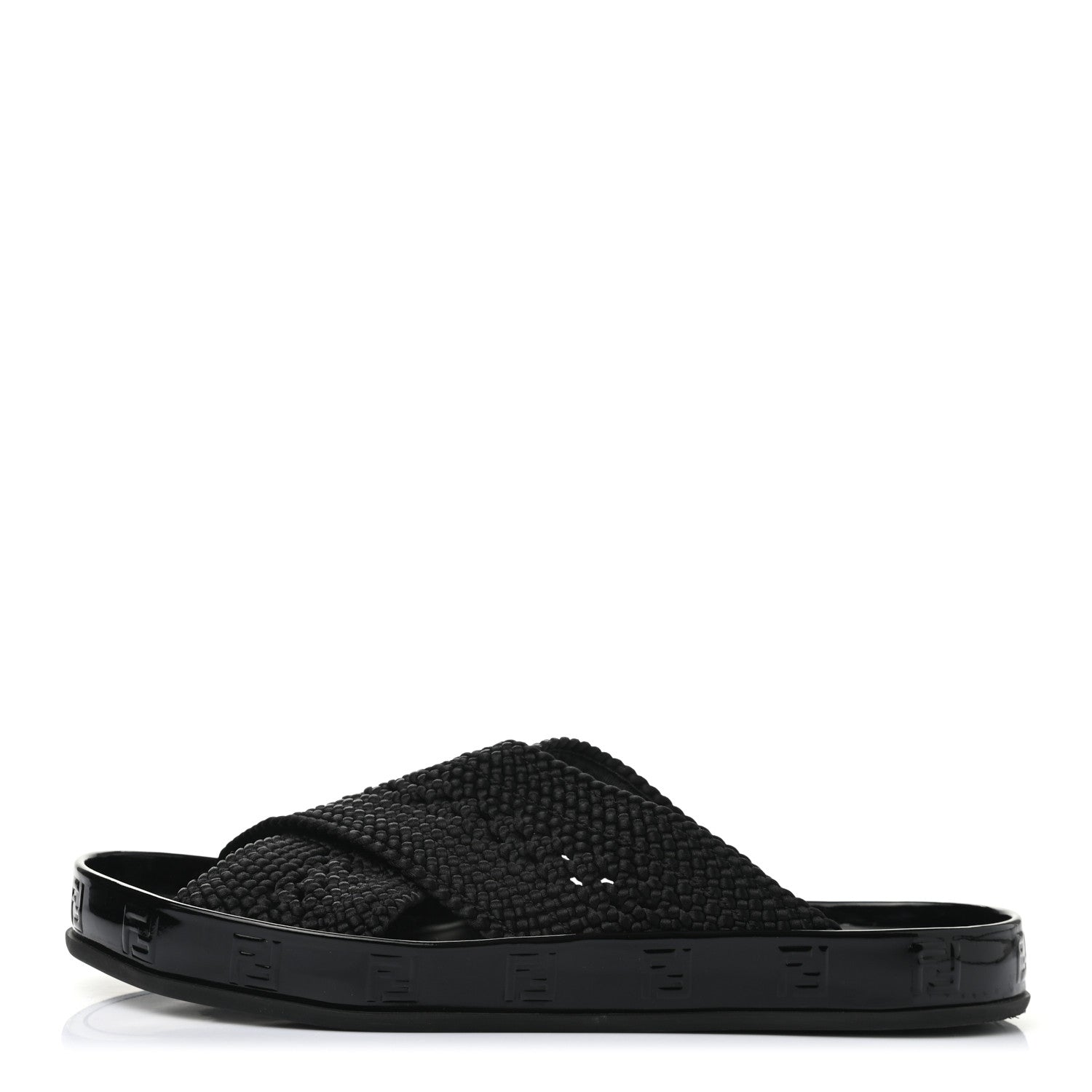 Fendi Raffia Rubber FF Woven Reflections Crisscross Slide Sandals 44 Black 1 of 6