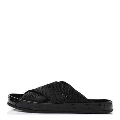 Fendi Raffia Rubber FF Woven Reflections Crisscross Slide Sandals 44 Black 1 of 6
