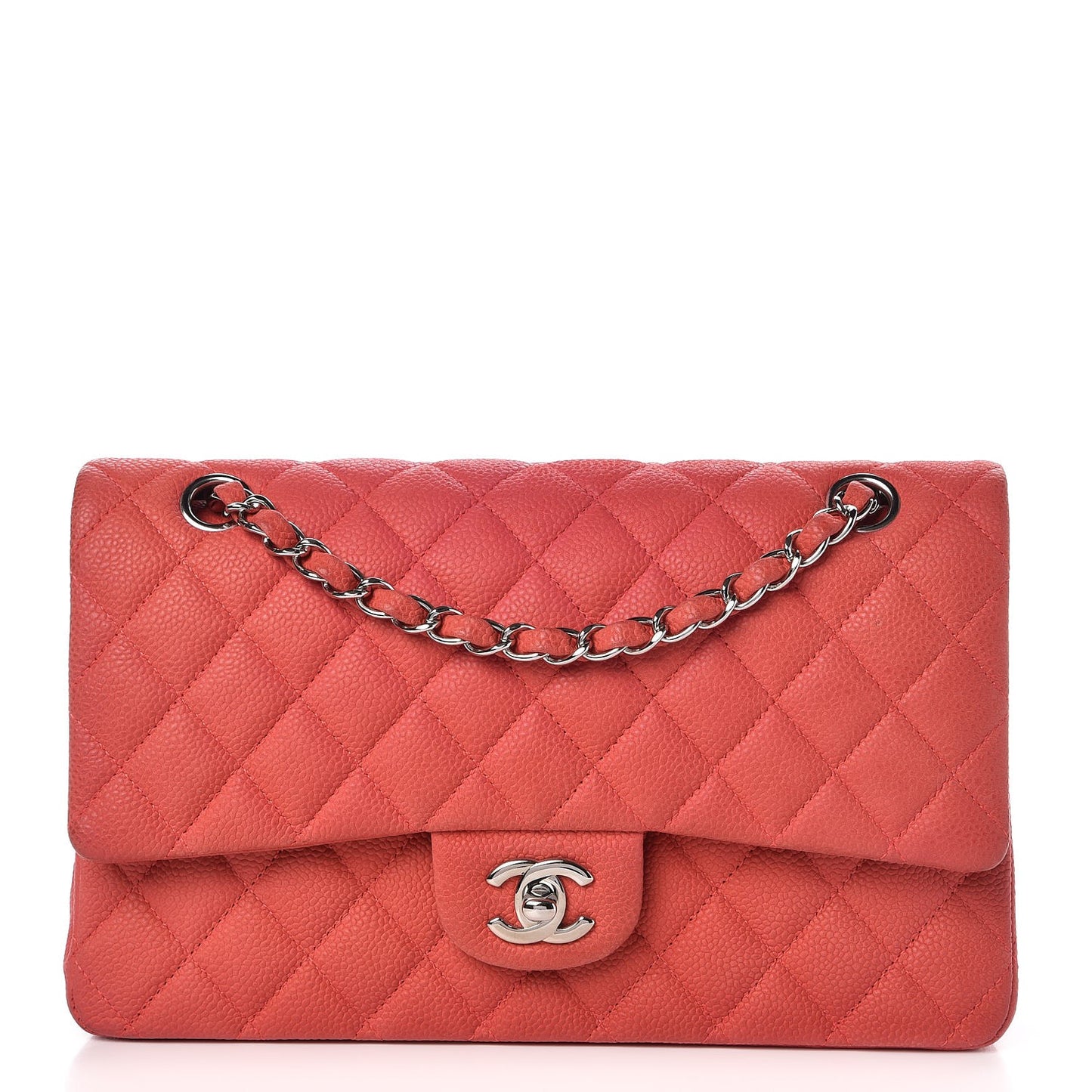 Iridescent Caviar Quilted Medium Double Flap Dark Pink