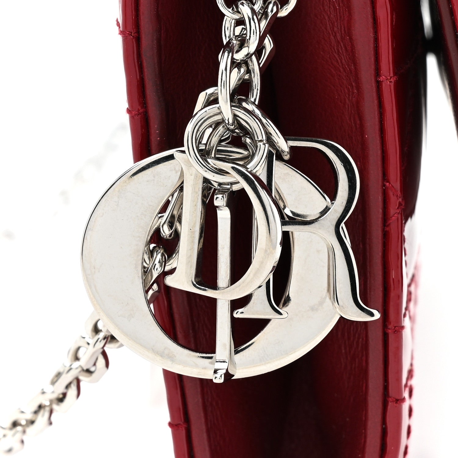 Christian Dior Patent Cannage Lady Dior Rendezvous Wallet On Chain Red 14 of 14