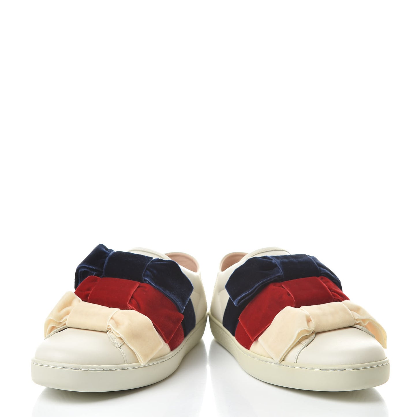 Calfskin Womens Velvet Bow Ace Sneakers 37.5 White