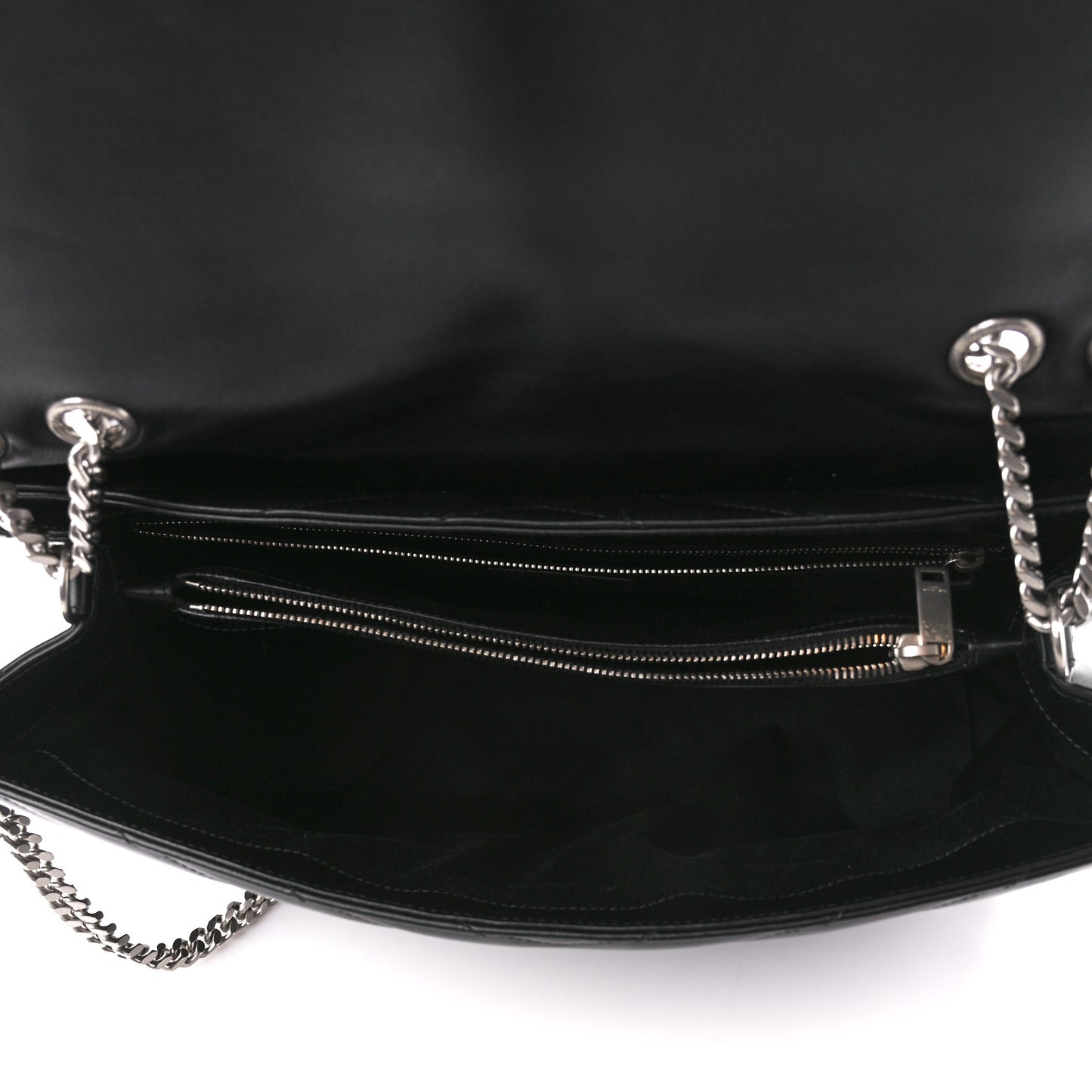 Calfskin Y Quilted Monogram Large Loulou Chain Satchel Black