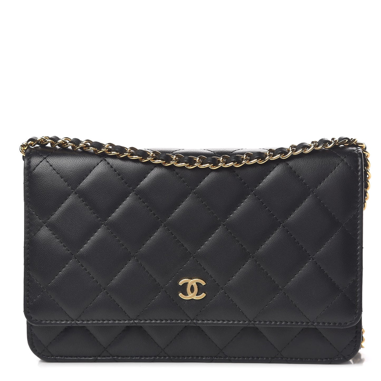 Lambskin Quilted Wallet On Chain WOC Black