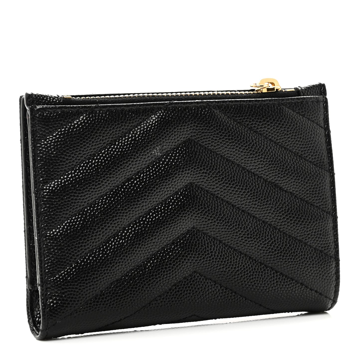 Grain De Poudre Matelasse Chevron Monogram Zipped Two-Part Wallet Black