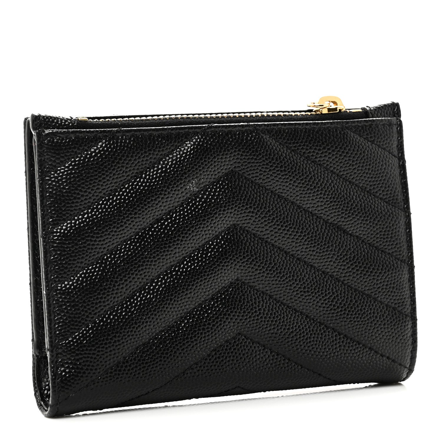 Saint Laurent Grain De Poudre Matelasse Chevron Monogram Zipped Two-Part Wallet Black 3 of 8