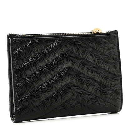 Saint Laurent Grain De Poudre Matelasse Chevron Monogram Zipped Two-Part Wallet Black 3 of 8