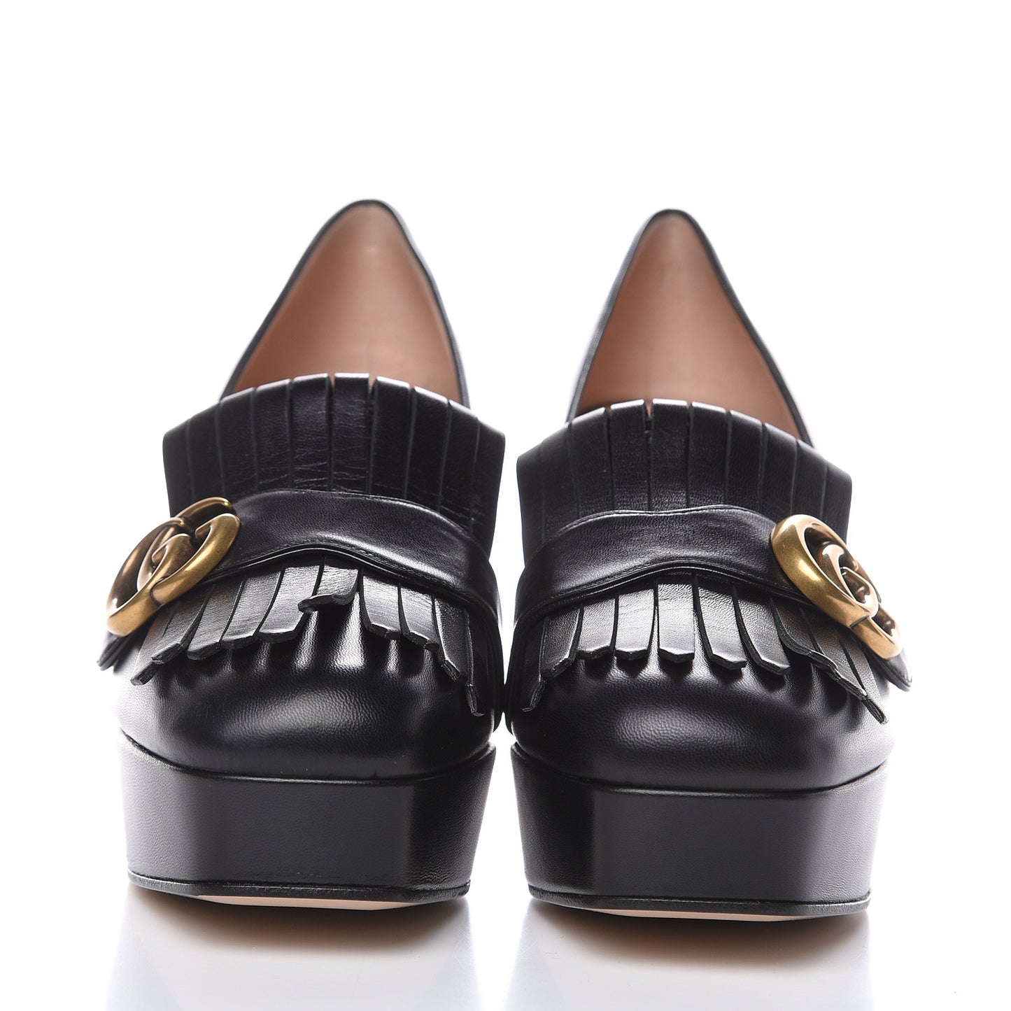 Malaga Kid GG Marmont Fringe Platform Loafer Pumps 40 Black