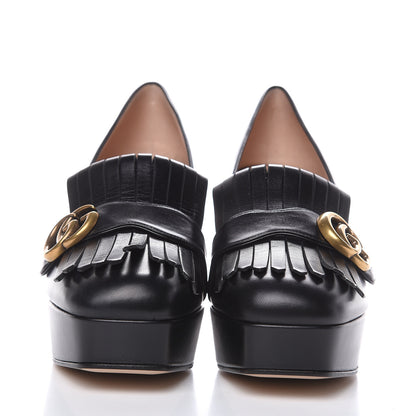 Gucci Malaga Kid GG Marmont Fringe Platform Loafer Pumps 40 Black 2 of 9