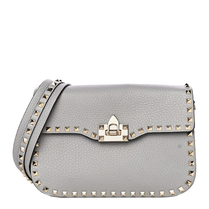 Valentino Garavani Pebbled Calfskin Medium Rockstud Flap Saddle Bag Pastel Grey 1 of 13