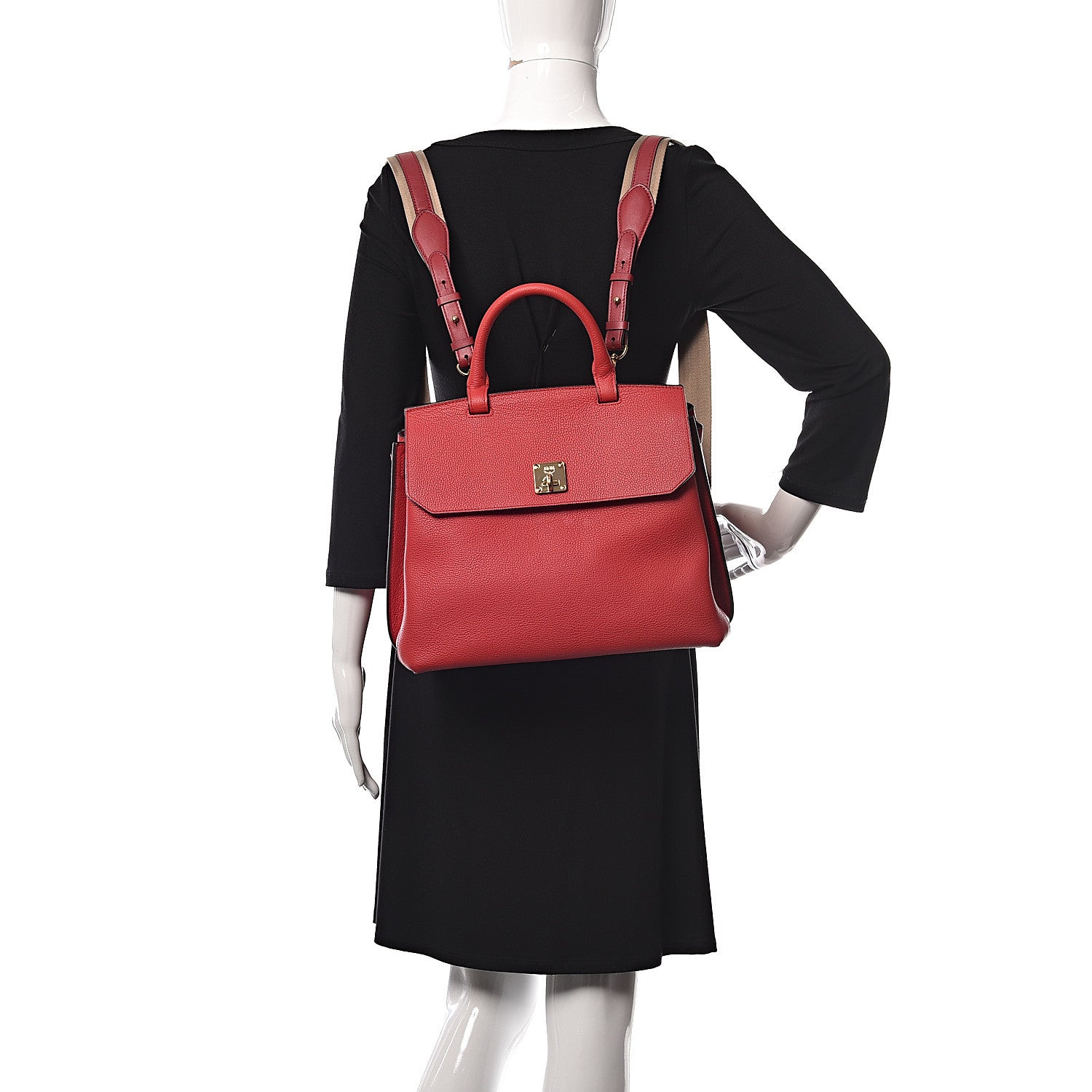 MCM Grained Calfskin Large Milla Convertible Backpack Ruby Red 2 of 15