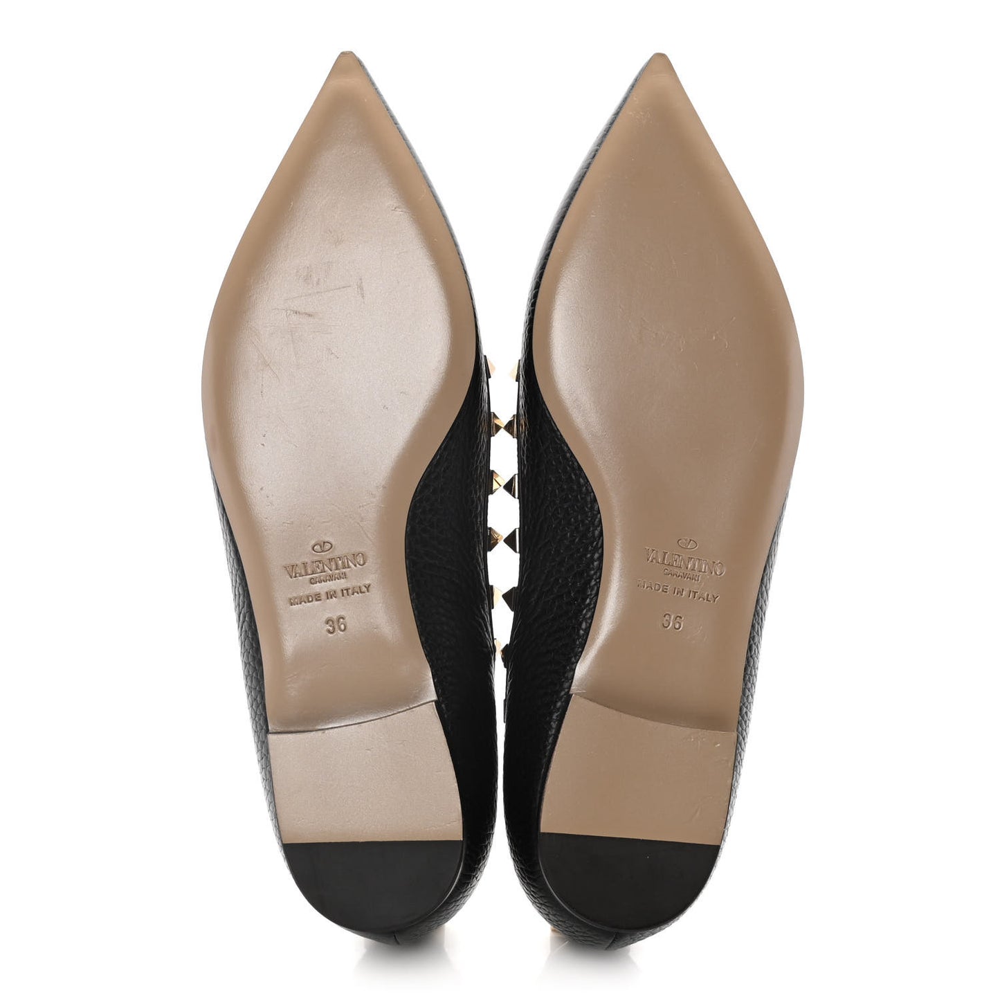 Pebbled Calfskin Rockstud Ballerina Flats 36 Black