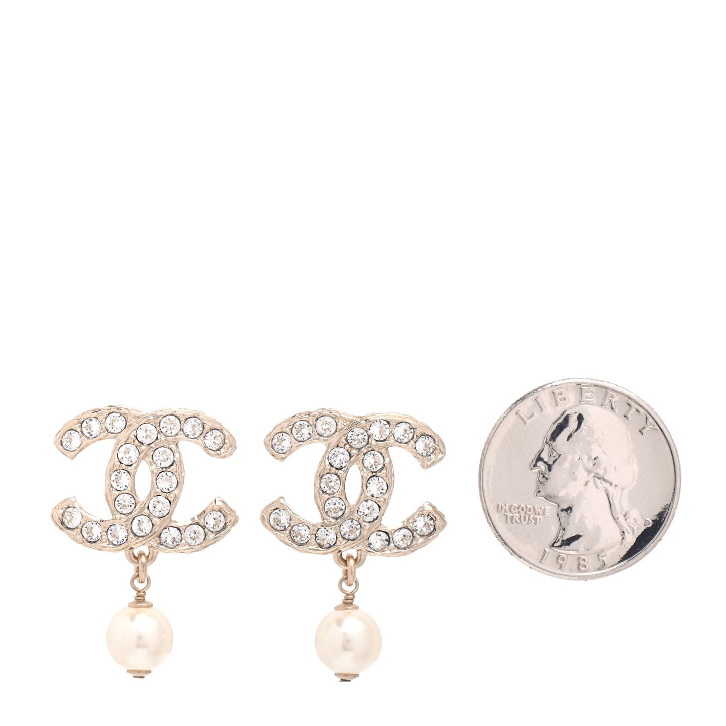 Crystal Pearl CC Drop Earrings Gold
