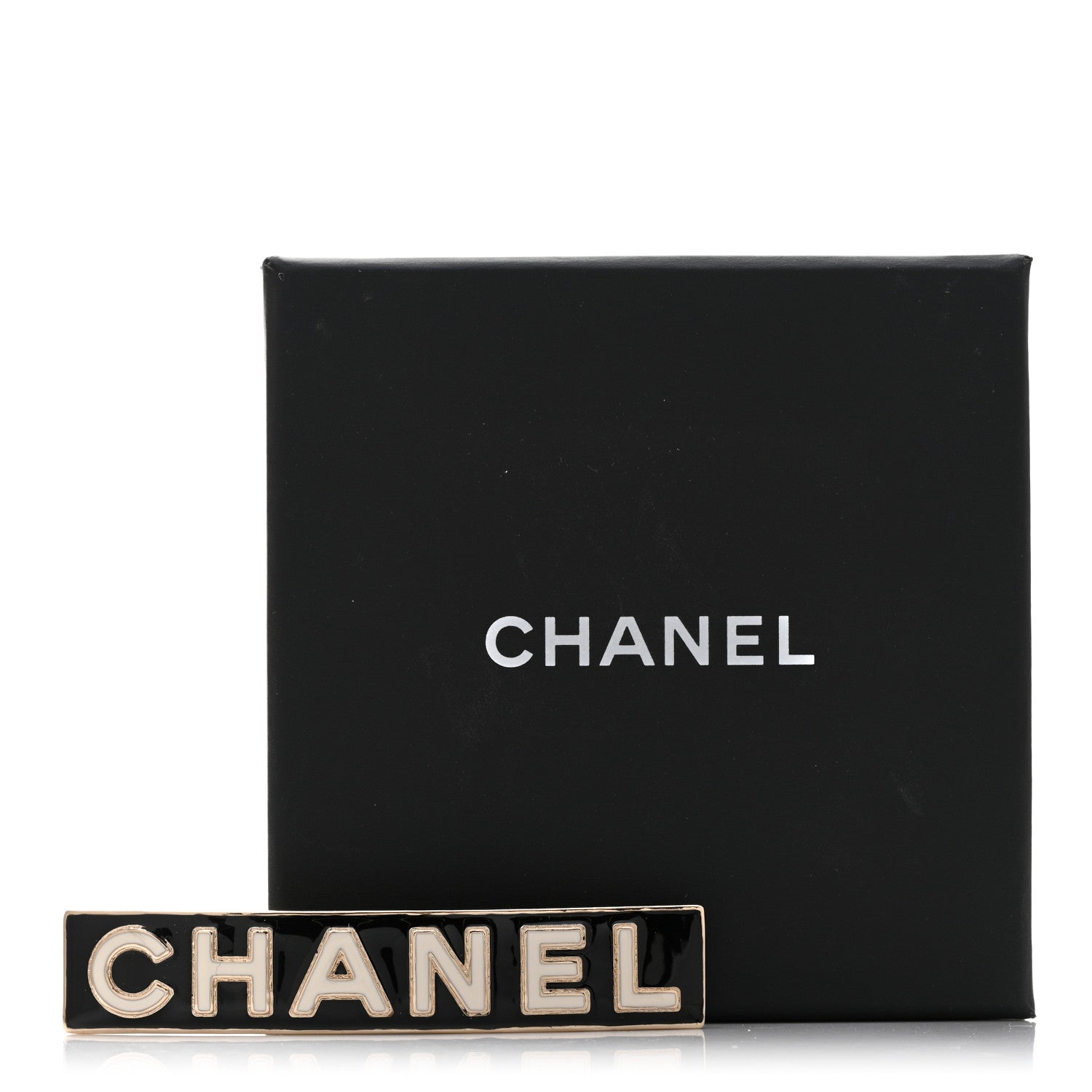 Chanel Metal Enamel Logo Hair Clip Gold Black White 6 of 6