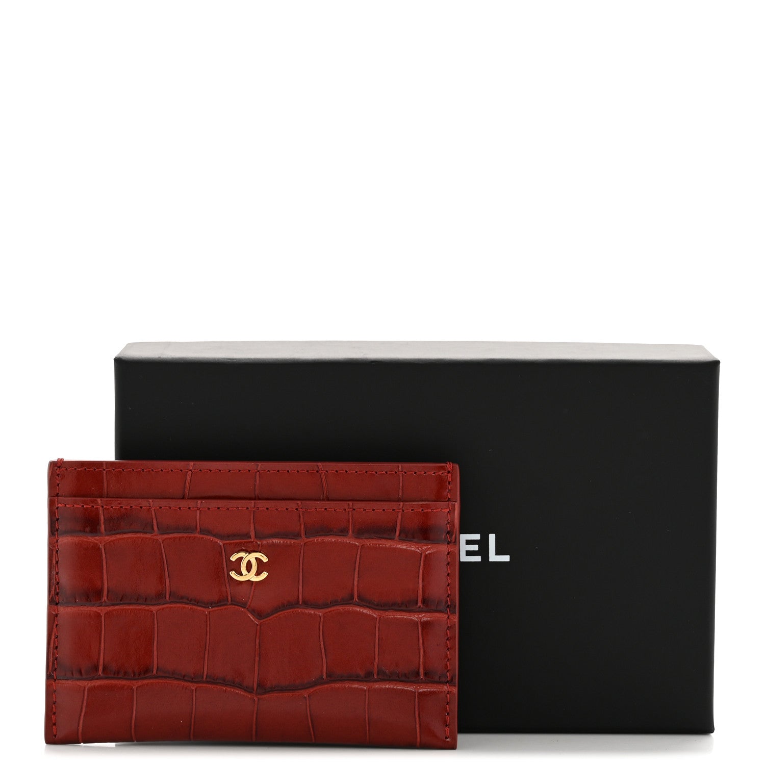 Chanel Calfskin Crocodile Embossed Crococo Card Holder Burgundy 8 of 8
