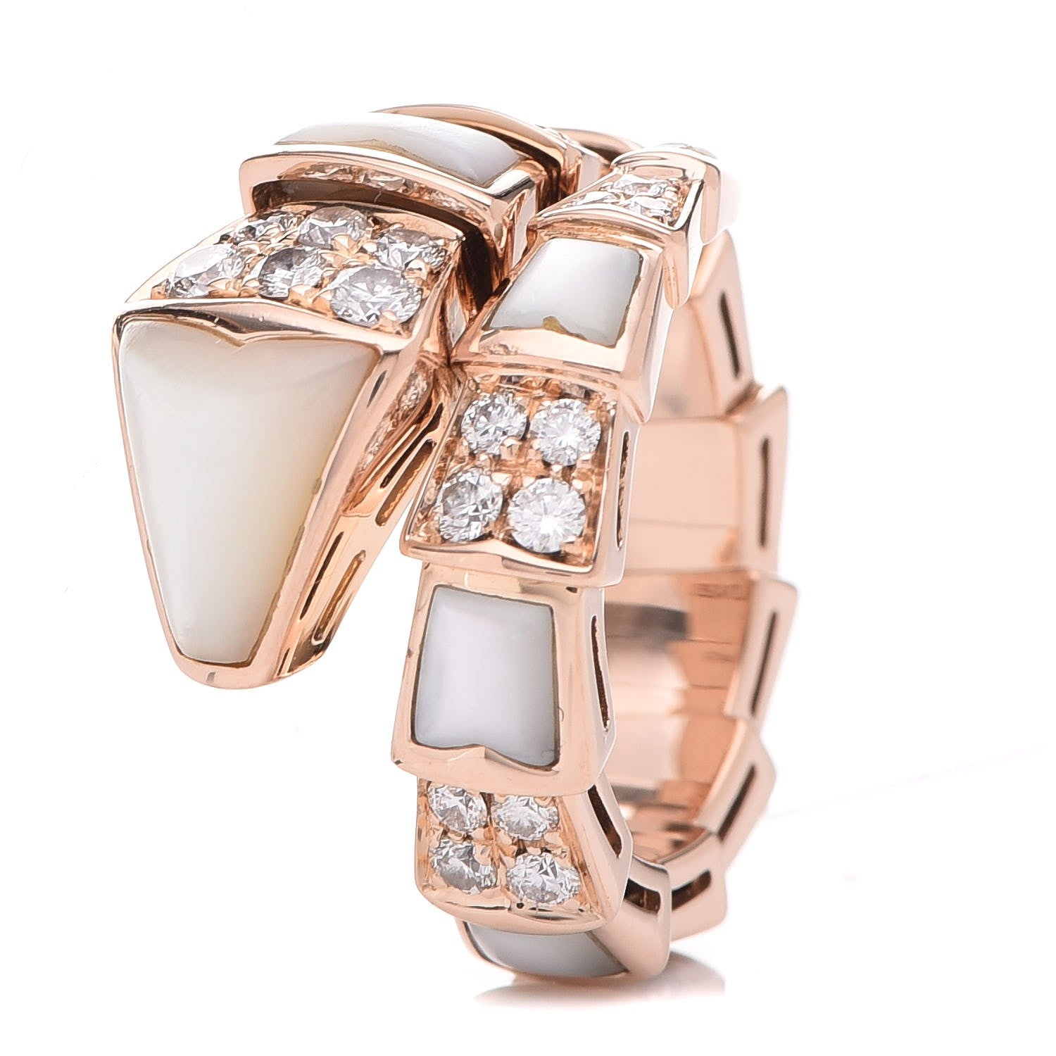 Bulgari BVLGARI 18K Rose Gold Diamond Mother of Pearl Serpenti Ring S 49 5 1 of 6