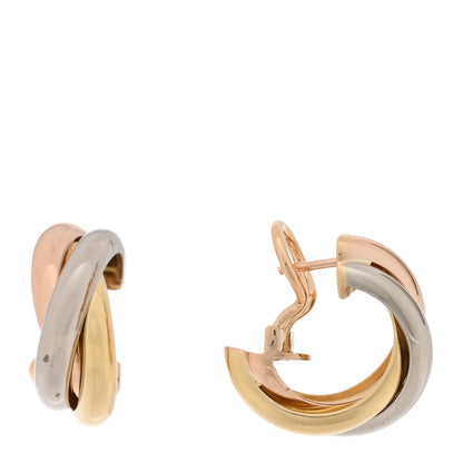 Cartier 18K Pink Yellow White Gold Classic Trinity Hoop Earrings 1 of 4