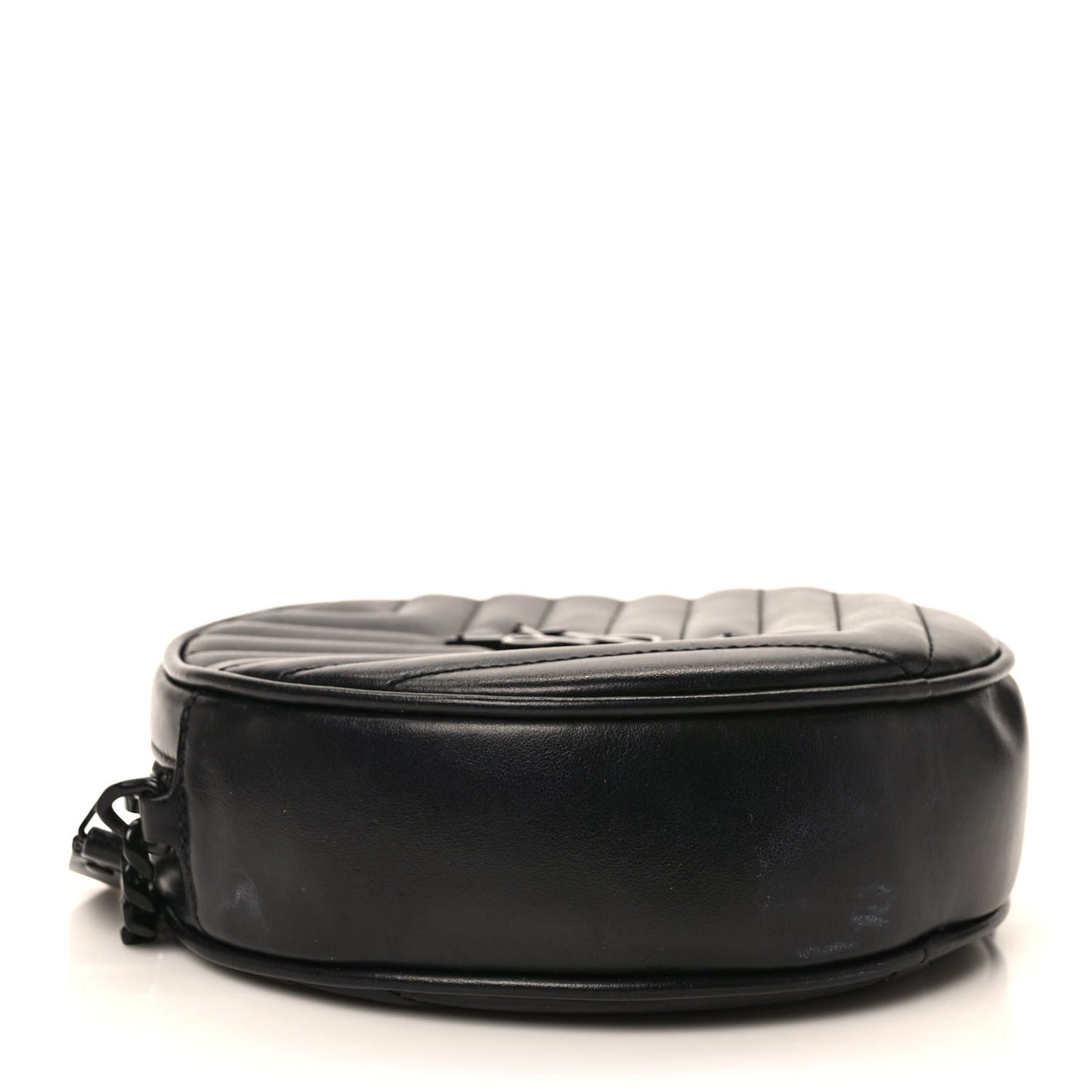 Calfskin Matelasse Chevron Round Vinyle Camera Bag Black