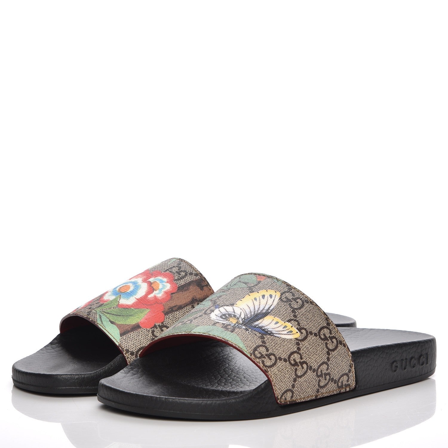 Gucci GG Supreme Monogram Tian Print Slide Sandals 35 36 Black Ebony Multicolor 16 of 19